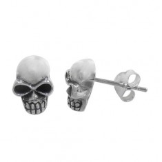Skull Head Stud Earrings, Sterling Silver