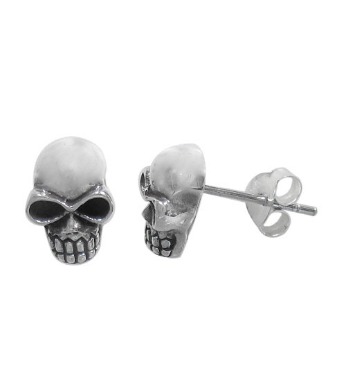 Skull Head Stud Earrings, Sterling Silver