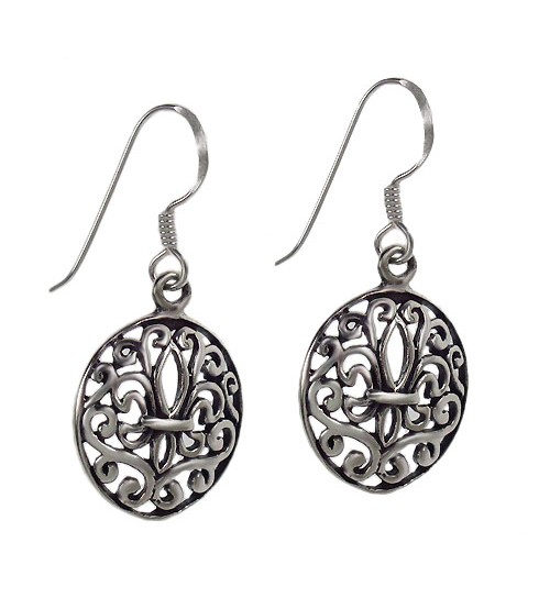 Fleur de Lis Dangle Earrings, Sterling Silver