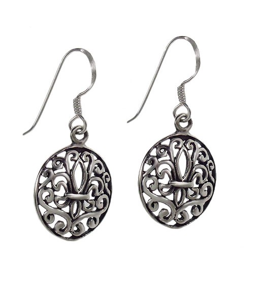 thumbnail image 2 of .925 Sterling Silver Fleur De Lis Dangle Earrings - Hook Closure, No Stone 2 of 5