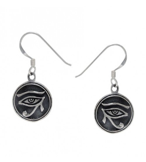 Egyptian Eye Dangle Earrings, Sterling Silver