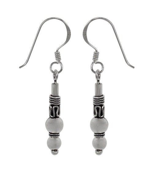 Fancy Multi Bead Dangle Earrings, Sterling Silver