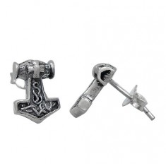 Thor Hammer Stud Earrings, Sterling Silver