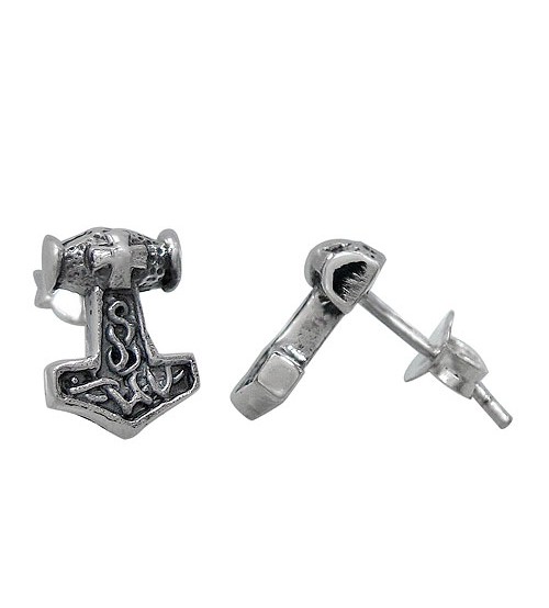 Thor Hammer Stud Earrings, Sterling Silver