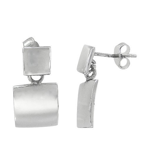 Double Square Stud Earrings, Sterling Silver