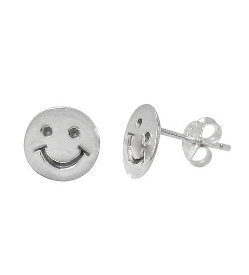 Happy Face Stud Earrings, Sterling Silver