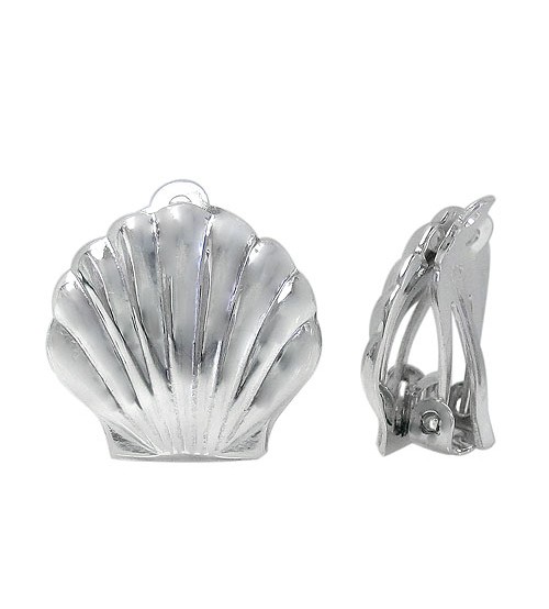 Shell Shaped Clip Earrings, Sterling Silver