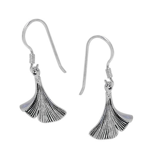 Fan Shaped Dangle Earrings, Sterling Silver