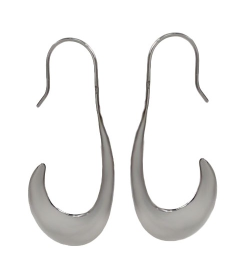 Hook Shape Dangle Earrings, Sterling Silver