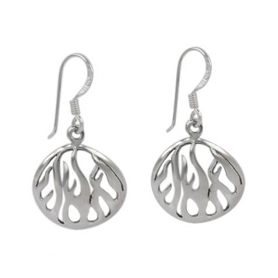 Oval Flame Dangle Earrings, Sterling Silver