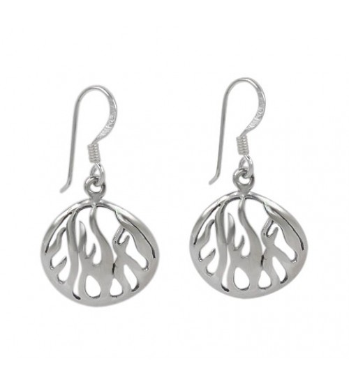 Oval Flame Dangle Earrings, Sterling Silver