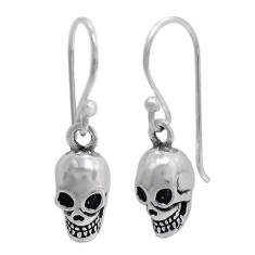 Skull Head Dangle Earrings, Sterling Silver