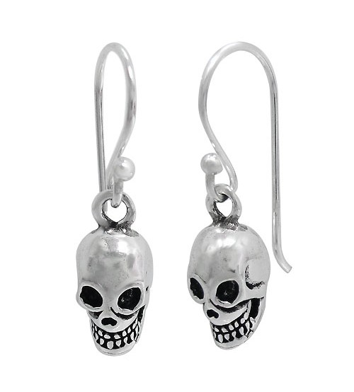 Skull Head Dangle Earrings, Sterling Silver