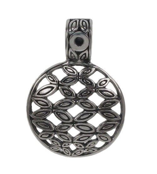 Smooth Round Oxidize Plated Pendant, Sterling Silver