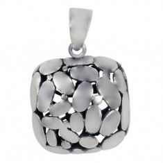 Smooth Square Pendant with Pebble Design, Sterling Silver