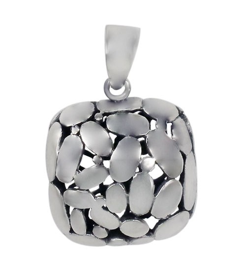 Smooth Square Pendant with Pebble Design, Sterling Silver