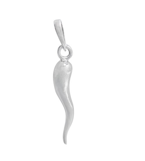 Smooth Italian Horn Pendant, Sterling Silver