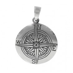 Flat Compass Pendant, Sterling Silver