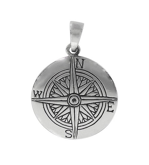 Flat Compass Pendant, Sterling Silver