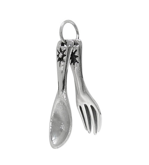 Spoon & Fork Pendant, Sterling Silver