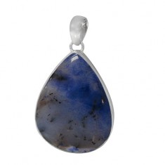 Teardrop Blue Agate Pendant, Sterling Silver