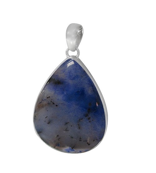 Teardrop Blue Agate Pendant, Sterling Silver