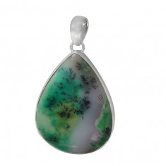 Teardrop Green Agate Pendant, Sterling Silver