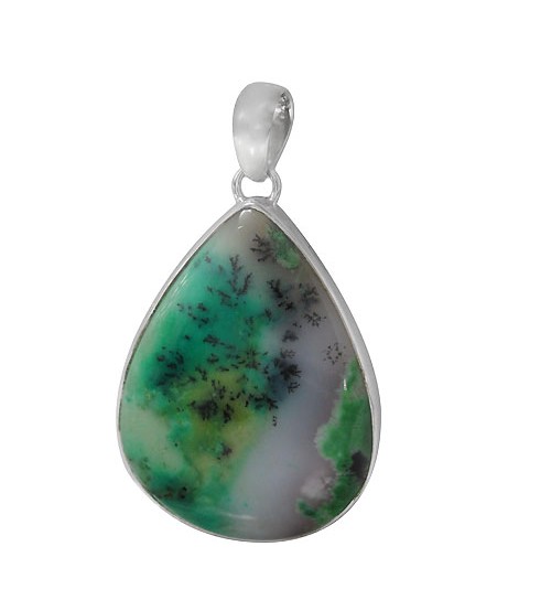 Teardrop Green Agate Pendant, Sterling Silver