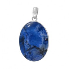 Oval Blue Agate Pendant, Sterling Silver