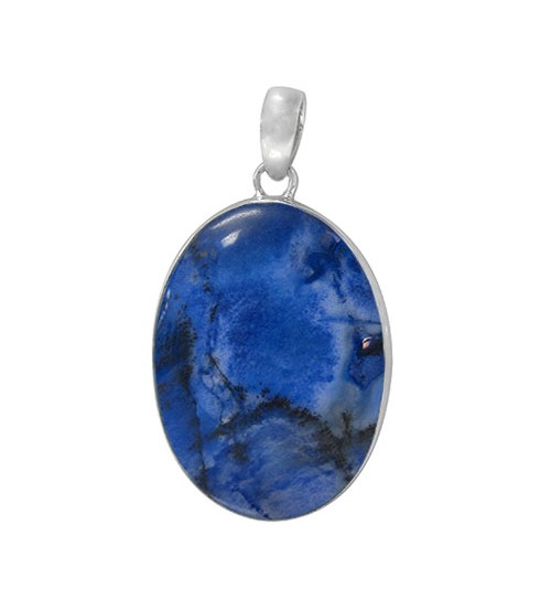 Oval Blue Agate Pendant, Sterling Silver