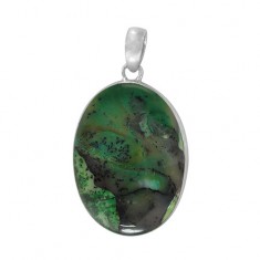 Oval Green Agate Pendant, Sterling Silver