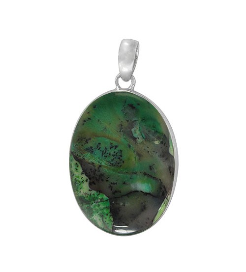 Oval Green Agate Pendant, Sterling Silver