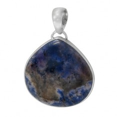 Teardrop Blue Agate Pendant, Sterling Silver