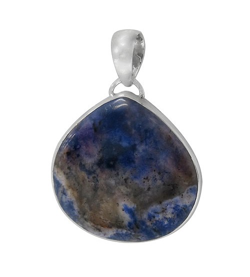 Teardrop Blue Agate Pendant, Sterling Silver