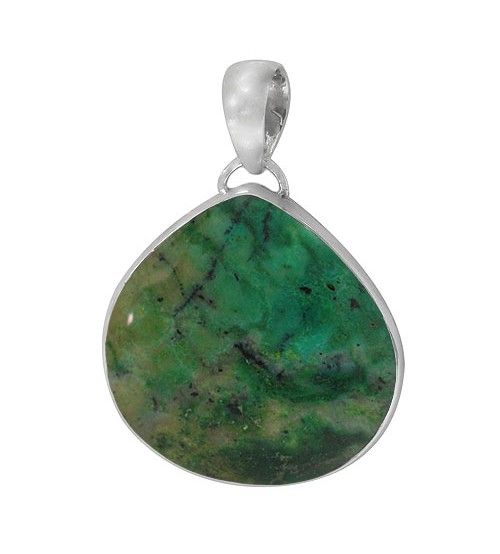 Teardrop Green Agate Pendant, Sterling Silver