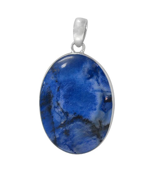 Oval Blue Agate Pendant, Sterling Silver