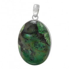 Oval Green Agate Pendant, Sterling Silver