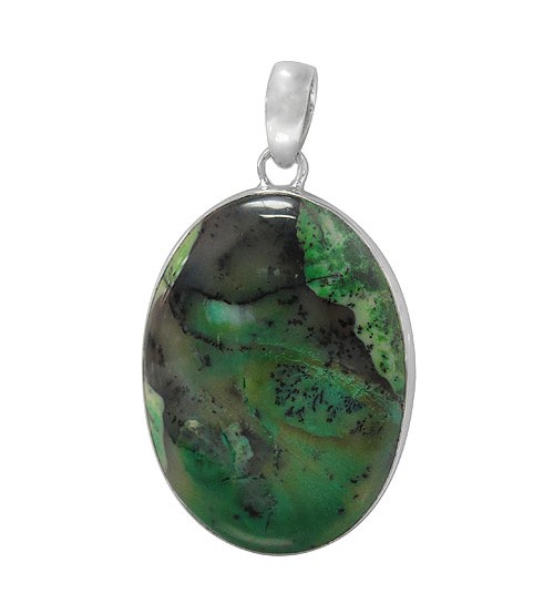 Oval Green Agate Pendant, Sterling Silver