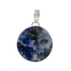 Round Blue Agate Pendant, Sterling Silver