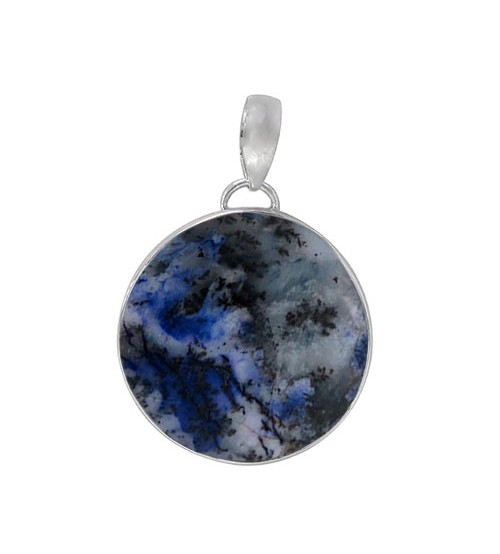 Round Blue Agate Pendant, Sterling Silver