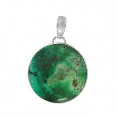 Round Green Agate Pendant, Sterling Silver