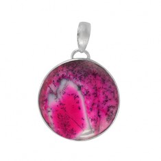 Round Pink Agate Pendant, Sterling Silver