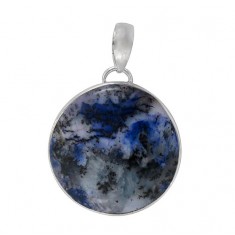 Round Blue Agate Pendant, Sterling Silver