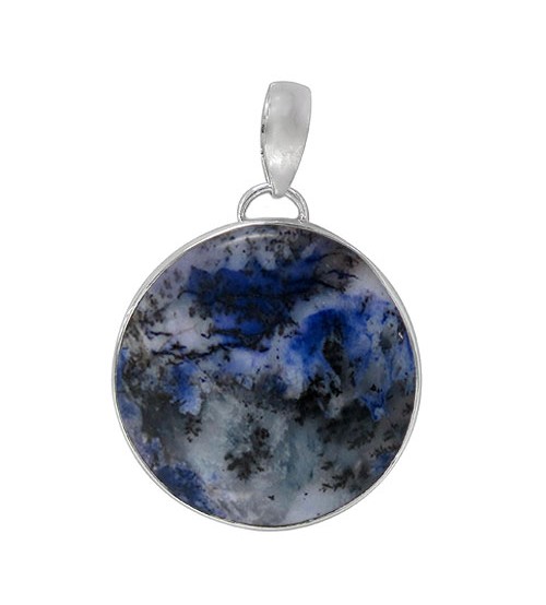 Round Blue Agate Pendant, Sterling Silver