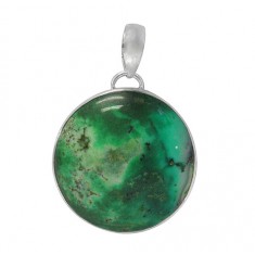 Round Green Agate Pendant, Sterling Silver