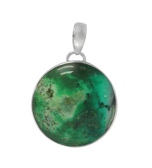 Round Green Agate Pendant, Sterling Silver