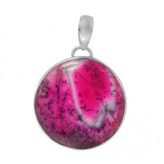 Round Pink Agate Pendant, Sterling Silver
