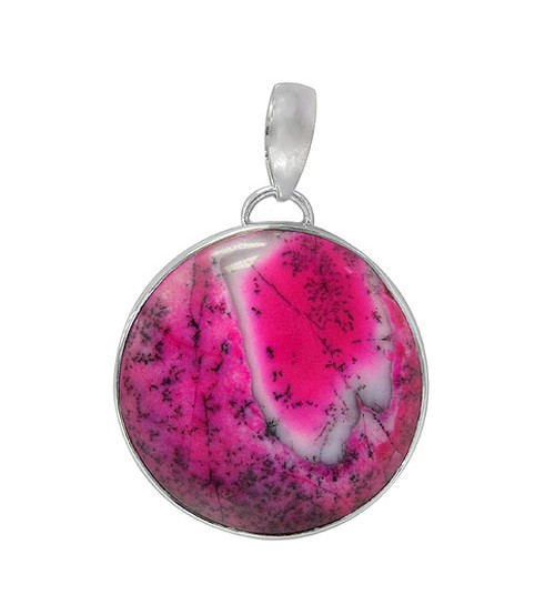 Round Pink Agate Pendant, Sterling Silver