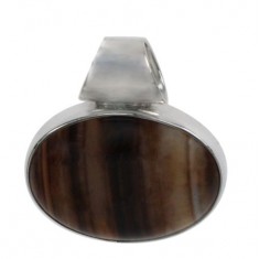 Oval Brown Banded Agate Pendant, Sterling Silver