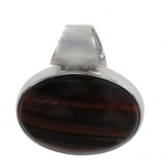 Oval Red Tiger Eye Agate Pendant, Sterling Silver